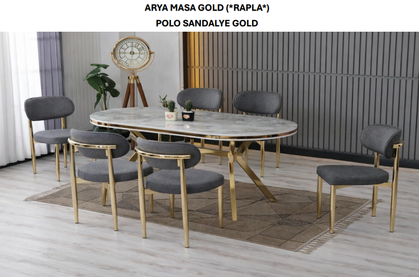 Arya Masa Gold Rapla ve Polo Sandalye Gold
